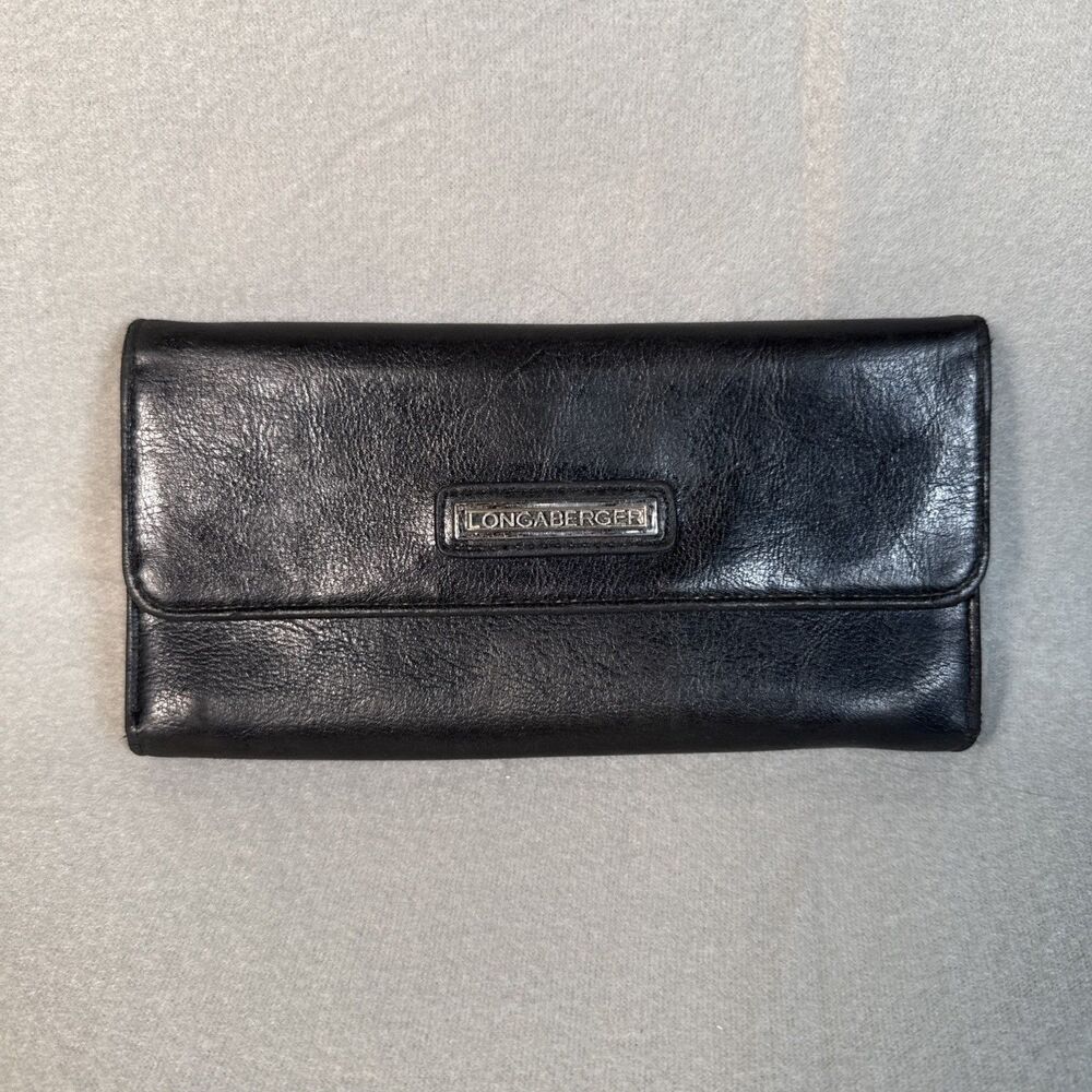 Longaberger Tri-Fold Black Wallet 7.5”x3.75”